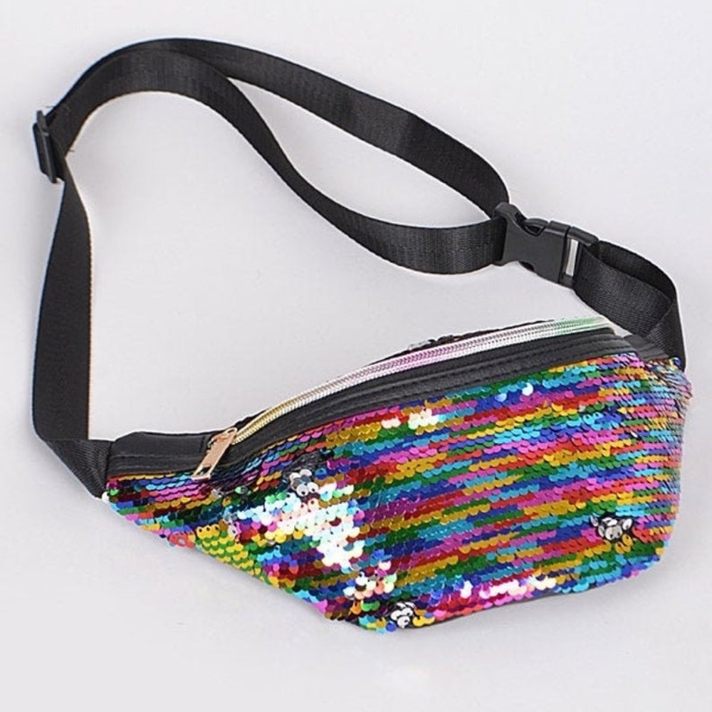 new RAINBOW Pink sequined FANNY belt bag purse